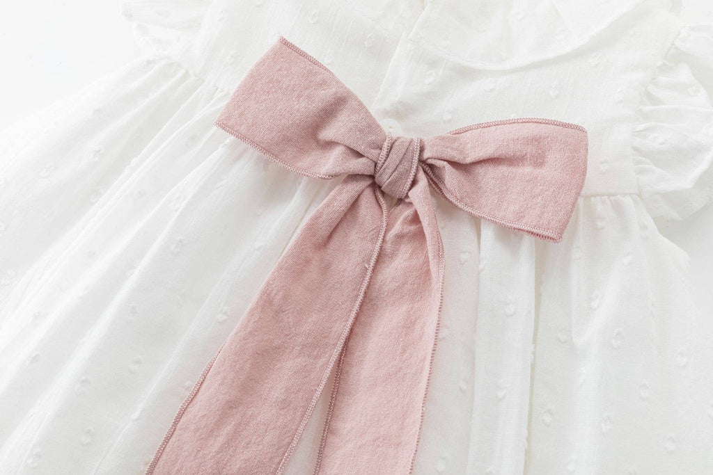 Baby jurk wit met roze strik + broekje