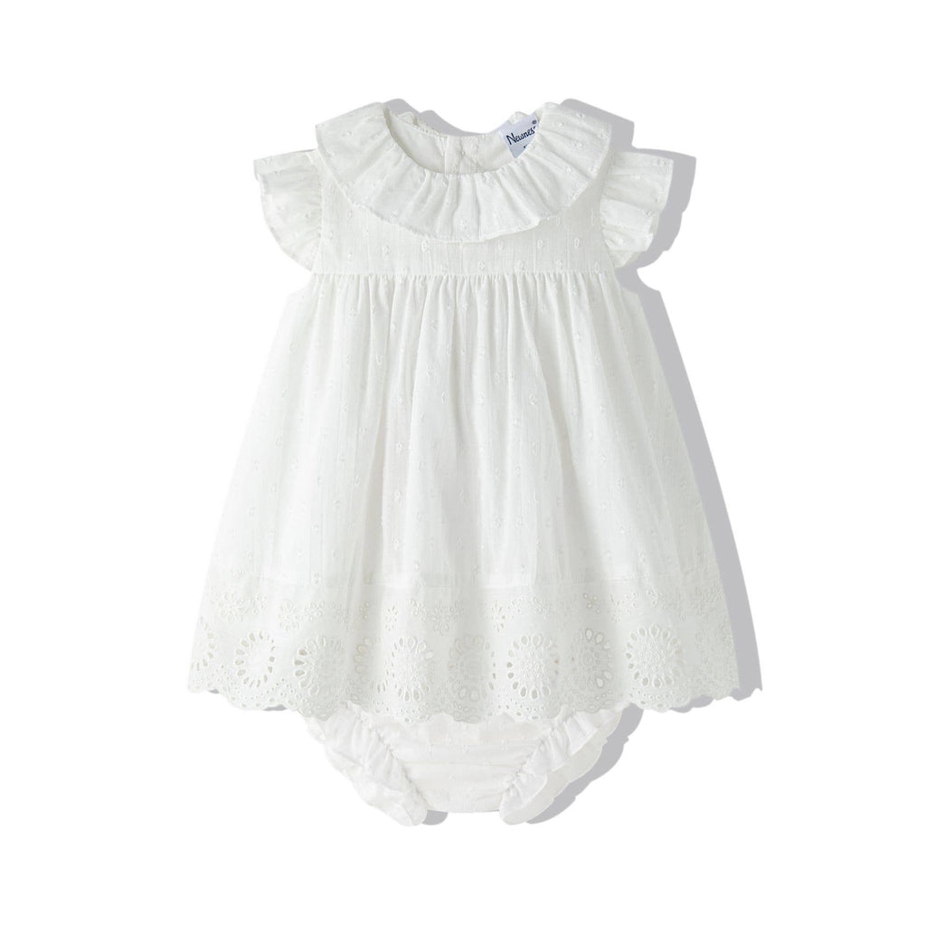 Baby jurk wit met roze strik + broekje