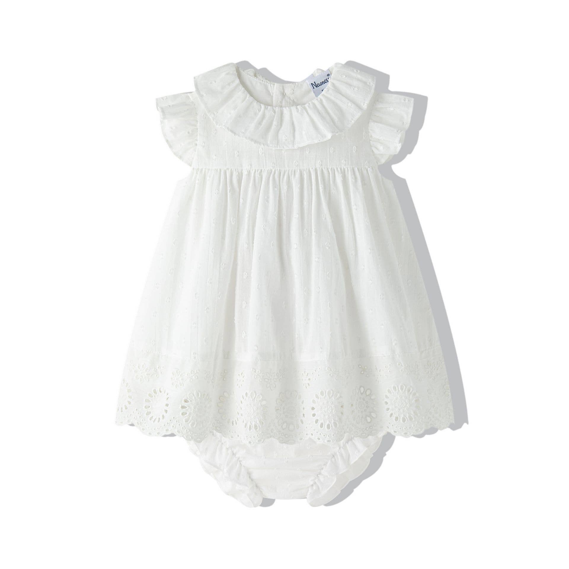 Baby jurk wit met roze strik + broekje