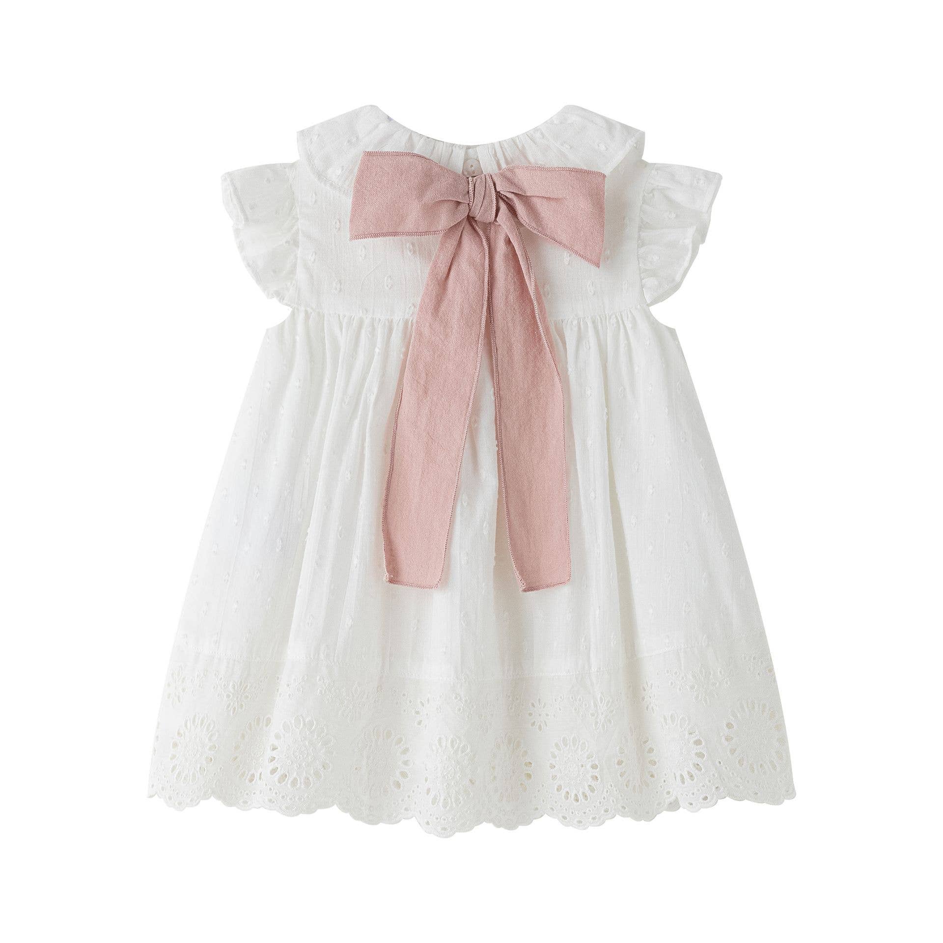 Baby jurk wit met roze strik + broekje